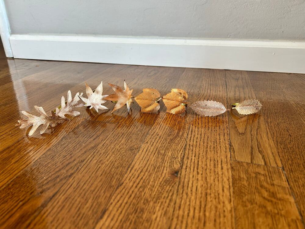 8 Copper Leaf Napkin Rings, Oak Maple Grape Elm, Fall Thanksgiving Table Decor